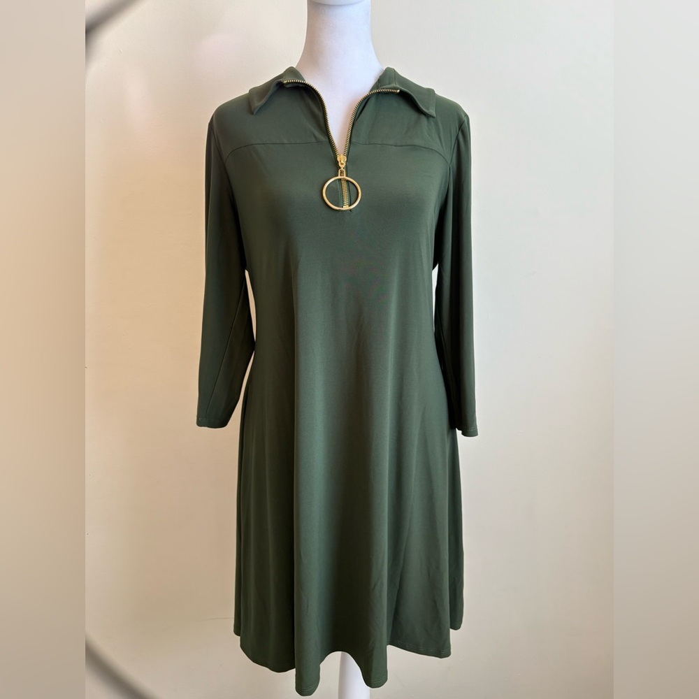 MSK Green Collared Swing Shift Mini Dress Medium - Picture 3 of 10